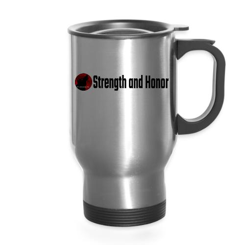 Strength and Honor - Black Letters - 14 oz Travel Mug with Handle