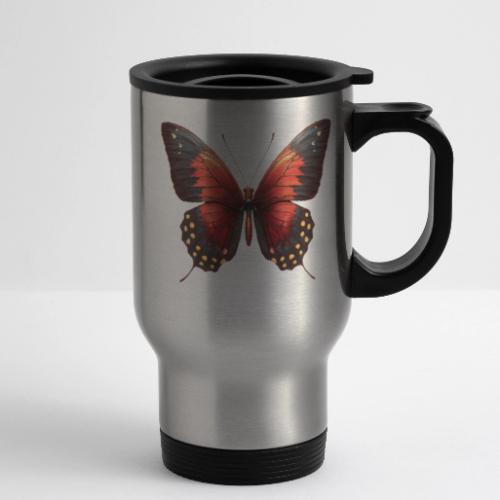 Bright Red, Black, and Yellow Butterfly - 14 oz Travel Mug with Handle