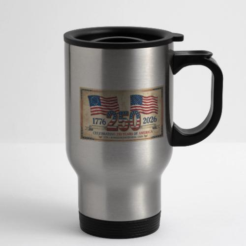 USA 250th Anniversary Flags Emblem - 14 oz Travel Mug with Handle