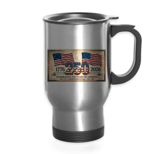 USA 250th Anniversary Flags Emblem - 14 oz Travel Mug with Handle