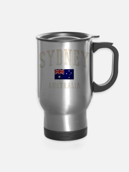 Sydney Australia Vintage Flag Tee - 14 oz Travel Mug with Handle - silver