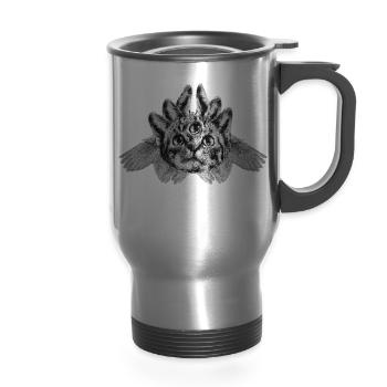 What? - Anti Form Apparel - 14 oz Travel Mug with Handle - silver - Front