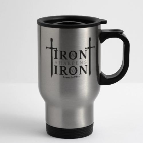 Iron Sharpens Iron - Proverbs 27:17 (Black & Grey) - 14 oz Travel Mug with Handle