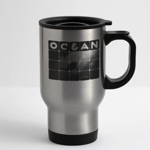 Ocean: Monochrome descent of a scuba diver - 14 oz Travel Mug with Handle