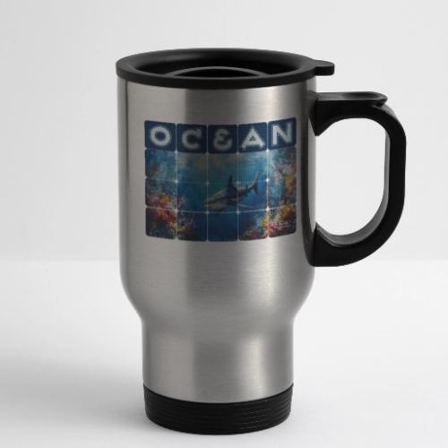 Ocean: Synthwave Shark - 14 oz Travel Mug with Handle