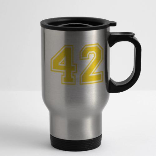 Number 42 in a classic athletic collegiate font - 14 oz Travel Mug with Handle