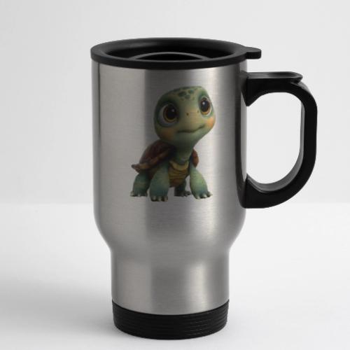 Adorable Cartoon Baby Turtle with Big Eyes - 14 oz Travel Mug with Handle