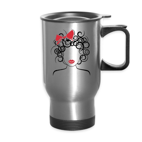 Curly Girl with Red Bow_Global Couture_logo T-Shir - Travel Mug with Handle