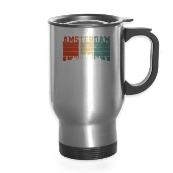 Amsterdam Souvenir - 14 oz Travel Mug with Handle - silver - Front