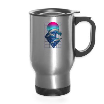 Aesthetic Retro Japanese Art Vaporwave - 14 oz Travel Mug with Handle - silver - Front