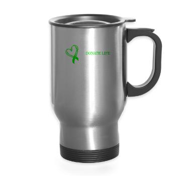 Be Awesome Donate Life Organ Donor Transplant - 14 oz Travel Mug with Handle - silver - Front