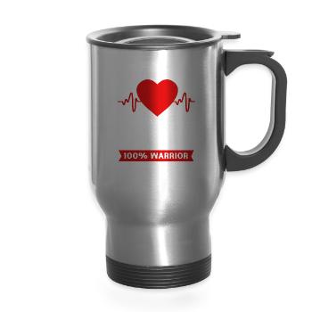 Heart Surgery Survived Heart Surgery 100% Warrior - 14 oz Travel Mug with Handle - silver - Front