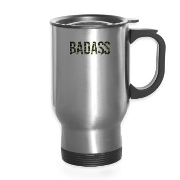 Badass Godmother Camouflage Camo - 14 oz Travel Mug with Handle - silver - Front