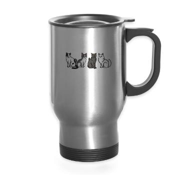 Un Deux Trois Cat, Cats Breed Cute - 14 oz Travel Mug with Handle - silver - Front