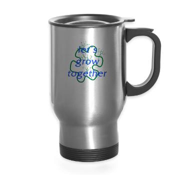 Let's Grow Together Shirt, Puzzle Piece - 14 oz Travel Mug with Handle - silver - Front