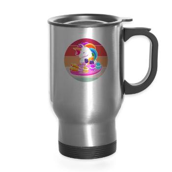 Cake Decorating Unicorn Pastry Cake Decorator - 14 oz Travel Mug with Handle - silver - Front
