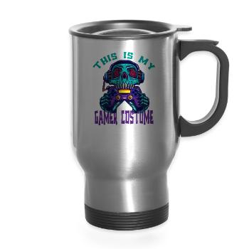 This Is My Gamer Costume - 14 oz Travel Mug with Handle - silver - Front