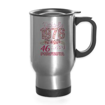 Mujer 46 Cumpleaños Regalo Hecha En 1976, 46 Anos - 14 oz Travel Mug with Handle - silver - Front