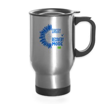 Hip Surgery Shirt, Hip Surgery Completed Tee, - 14 oz Travel Mug with Handle - silver - Front