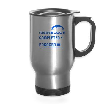 Hip Surgery Shirt, Hip Surgery Completed Tee, - 14 oz Travel Mug with Handle - silver - Front