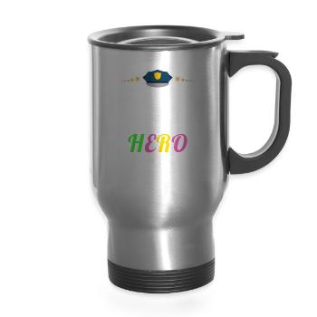cop another word for hero - 14 oz Travel Mug with Handle - silver - Front