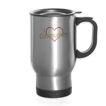 Communism Shirt, I Love Communism Tee, - 14 oz Travel Mug with Handle - silver - Front
