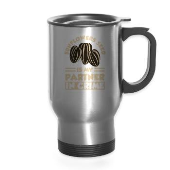 Sunflower Seeds - 14 oz Travel Mug with Handle - silver - Front
