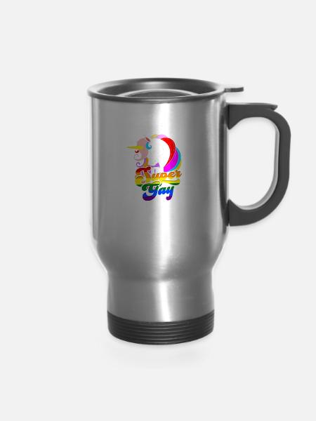 I'm not gay I'm super gay - gay - 14 oz Travel Mug with Handle - silver