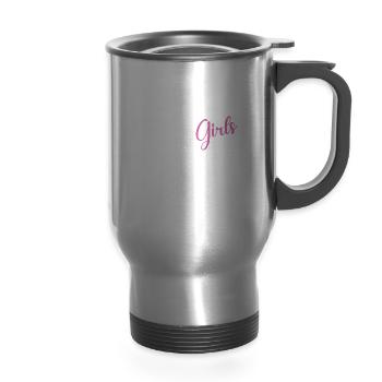 Female Fencing Girl Fencer Fence - 14 oz Travel Mug with Handle - silver - Front
