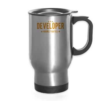 Developer Hourly Rates - 14 oz Travel Mug with Handle - silver - Front