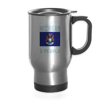 Michigan Flag US State - 14 oz Travel Mug with Handle - silver - Front