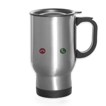 Professional Window Cleaner Exterior Tall Building - 14 oz Travel Mug with Handle - silver - Front