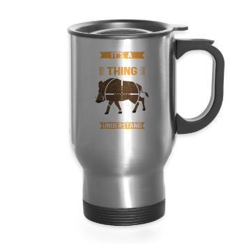 Hogs Hunter Love Hog Hunting - 14 oz Travel Mug with Handle - silver - Front