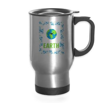 Earth Shirt, The Future Of The Planet Earth - 14 oz Travel Mug with Handle - silver - Front