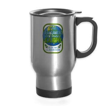 Earth Shirt, The Future Of The Planet Earth - 14 oz Travel Mug with Handle - silver - Front