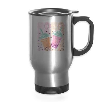 Boba Tea Design Bubbles Bubble Tea Retro Boba - 14 oz Travel Mug with Handle - silver - Front