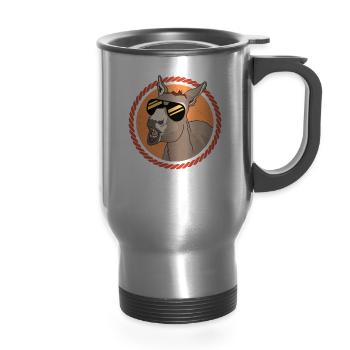 Donkey Lover Funny Donkeys - 14 oz Travel Mug with Handle - silver - Front