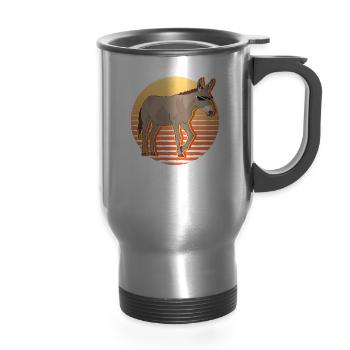 Donkey Lover Funny Donkeys - 14 oz Travel Mug with Handle - silver - Front