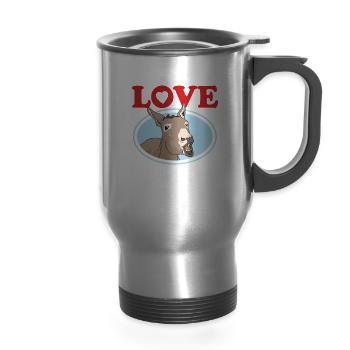 Donkey Funny Love Donkeys - 14 oz Travel Mug with Handle - silver - Front