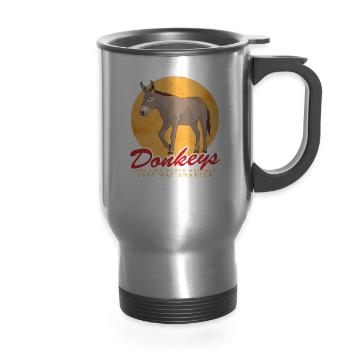 Donkeys Are Smarter Donkey Funny - 14 oz Travel Mug with Handle - silver - Front