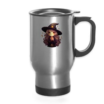 Witch Manga - 14 oz Travel Mug with Handle - silver - Front