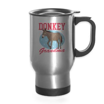 Donkey Grandma Donkeys Owner - 14 oz Travel Mug with Handle - silver - Front