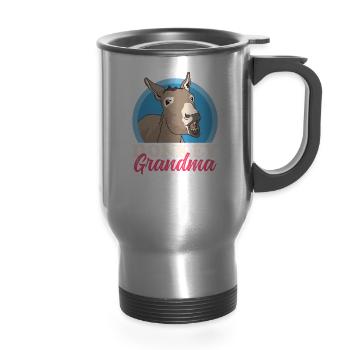 Donkey Grandma Donkeys Owner - 14 oz Travel Mug with Handle - silver - Front