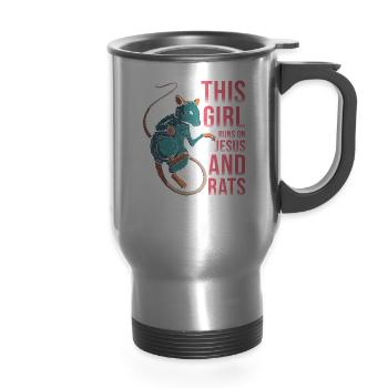 Rat This Girl Runs On Jesus And Rats - 14 oz Travel Mug with Handle - silver - Front