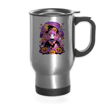 Manga Halloween - 14 oz Travel Mug with Handle - silver - Front