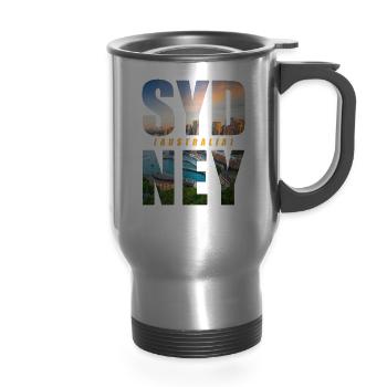 Sydney Australia Souvenir Vacation - 14 oz Travel Mug with Handle - silver - Front