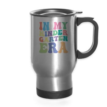 Kindergarten Retro Groovy Kindergarten Era - 14 oz Travel Mug with Handle - silver - Front