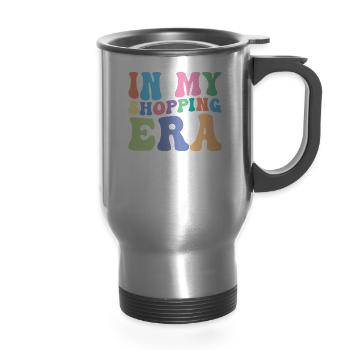 Shopping Retro Groovy In My Shopping Era - 14 oz Travel Mug with Handle - silver - Front