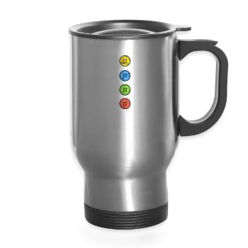 Four Groovy Buttons Blue Cat Halloween - Funky - 14 oz Travel Mug with Handle - silver - Front