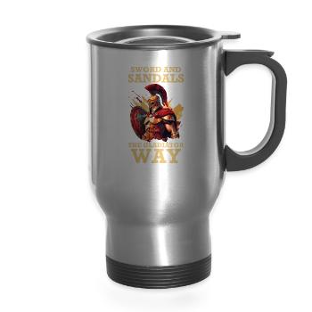 Julius Caesar Roman History Roman Empire Gladiator - 14 oz Travel Mug with Handle - silver - Front